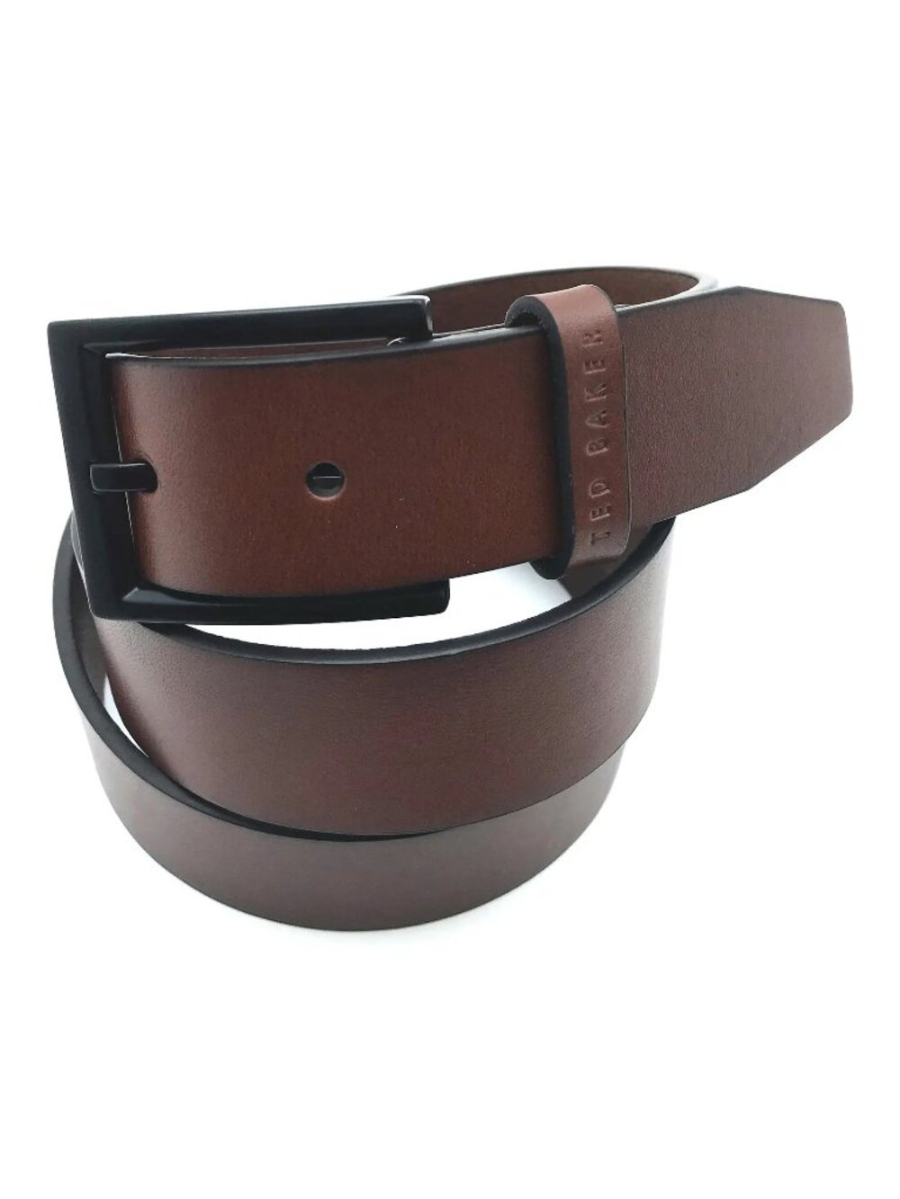 Ted Baker Embossed Logo Leather Belt in Cognac